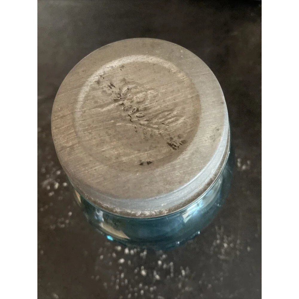 Vintage 1923~1933 BALL PERFECT MASON #5 BLUE Mason Canning Jar Zinc Lid Bubbles